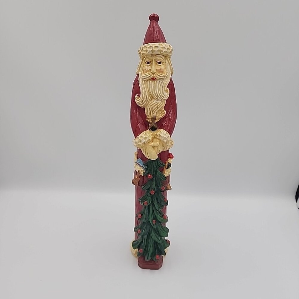 Vintage Wooden 12" Folk Art Pencil Santa Figurine Christmas